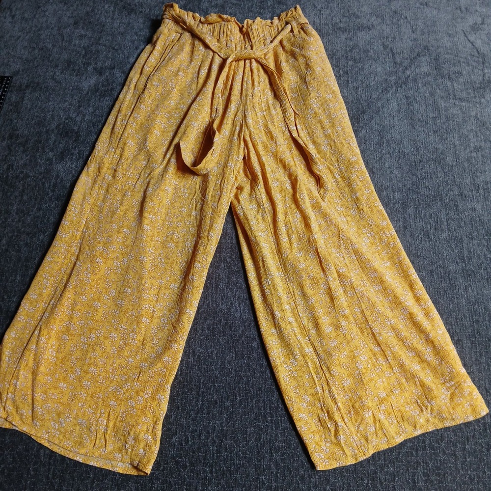 Hollister Womens Ultra High Rise Wide Leg Floral Paperbag Waist Pants Yellow XS